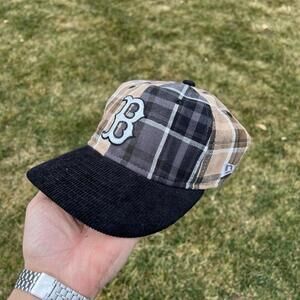 New Era Boston Red Sox Multi Panel Tartan Plaid High Crown Strap Back Hat NWT
